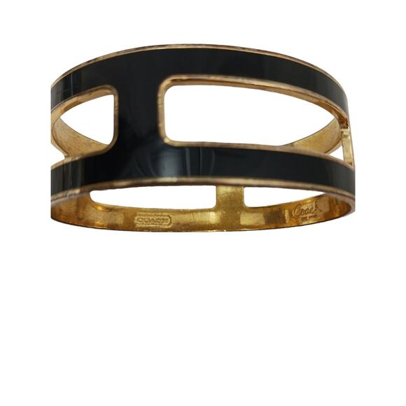 Y2K COACH Cuff Bracelet S/M BLACK GOLD Square Cut Out Modern Designer Rare VNTG - Picture 3 of 14